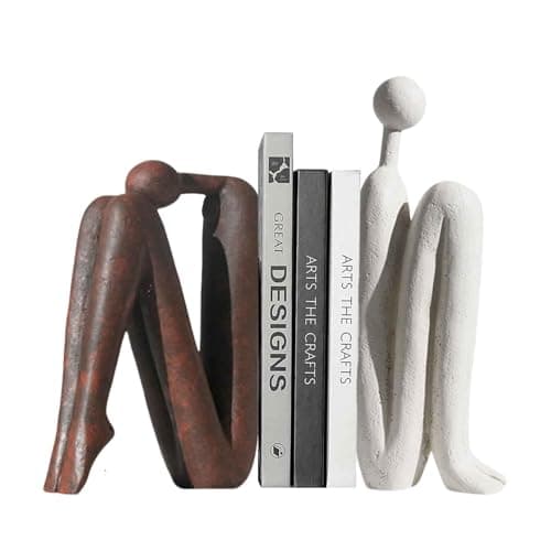 Image of Decorative Ceramic Bookends 2-Piece Set – Heavy Duty Book Holder for Shelves, Desk, and Home Office – Abstract Decoration Brown & White