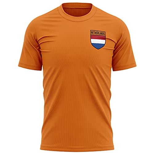 Image of Netherlands Football Shirt Retro - Mens Holland Flag Badge T Shirt - Football European Country 2021 2020 Supporters Black Orange 1905 Tee Him - Holland Dutch Tournament Footy Soccer Top, XL, Orange