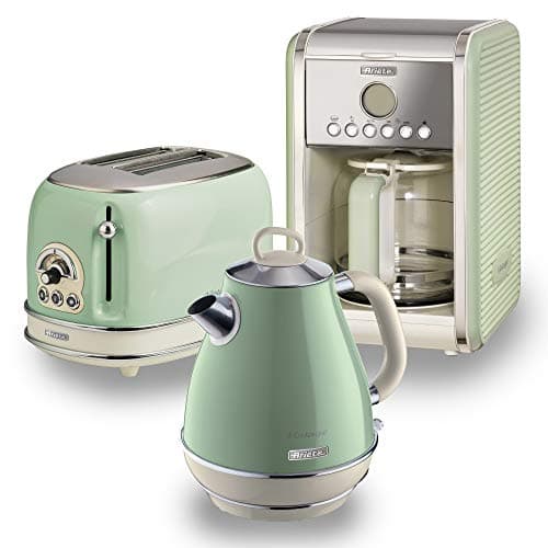 Image of Ariete ARPK8 Retro Style Jug Kettle, 2 Slice Toaster and Filter Coffee Machine Set, Vintage Design, Green