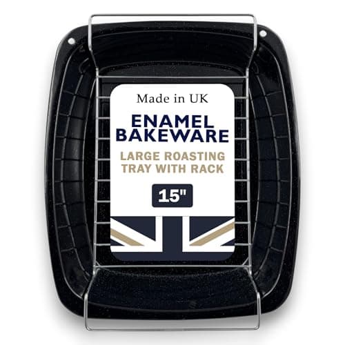 Image of Samuel Groves 37cm Large Vitreous Enamel Long Life Roasting Pan, Turkey Roasting Tray, Roasting Tin with Rack, Large Roasting Tin, Roasting Tin, Oven Tray with Rack, Roasting Rack, Roaster, UK Made