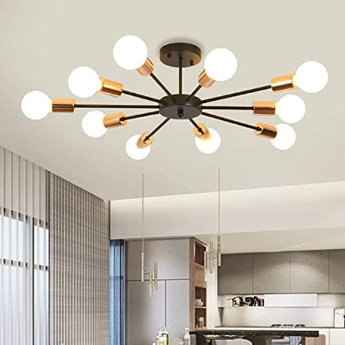 Image of JIINOO Semi Flush Mount Ceiling Light,10-Light E27 Base Modern Black Chandelier,Industrial Vintage Pendant Ceiling Lamp Fixture for Kitchen Farmhouse Living Room Dining Room Bedroom