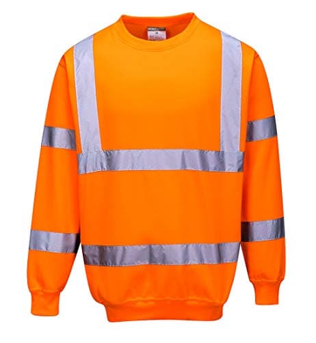 Image of Portwest B303 Men's Comfort Hi-Vis Long Sleeve Sweatshirt - Lightweight Reflective Class 3 Safety Security High Viz Workwear, Orange, L