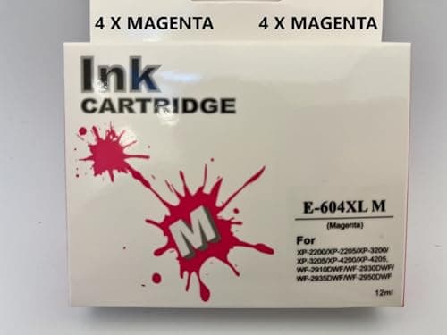 Image of 604XL Ink Cartridges 4 x MAGENTA Compatible with Epson 604 XL Ink Cartridges for Epson Expression Home XP 2200 XP 2205 XP 3200 XP 4200 Workforce WF-2910DWF WF-2930DWF WF-2935DWF WF-2950DWF