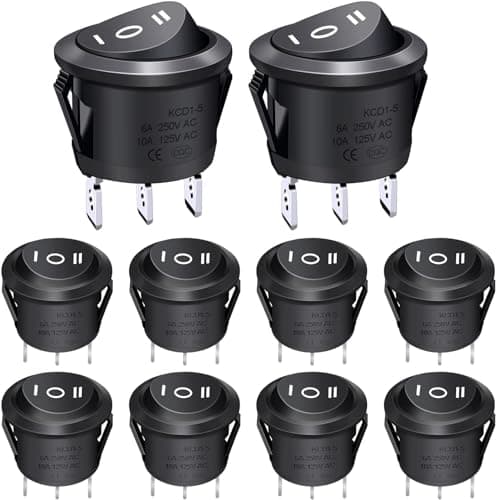 Image of Taiss 10Pcs Round Rocker Switch Black AC 250V/10A 125V/12A SPDT 3 Pin 3 Position on off on switch Latching KCD1-5-103-BK