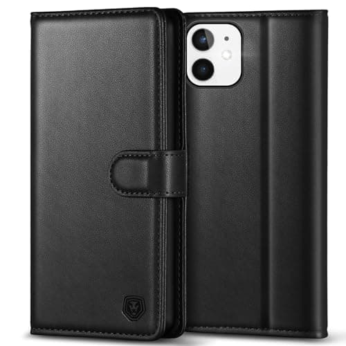 Image of Kuafcase Compatible for iPhone 12 Mini Case with 4 Card Slots Magnetic Closure Kickstand Shockproof Protective Phone Case Compatible for iPhone 12 Mini - Black