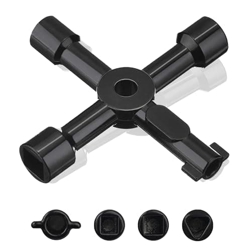Image of 4-in-1 Utility Key - For Gas/Electric Meter Box, Radiator and Meter Cupboard Keys, Triangle UK, Portable 4 Way, Heavy Duty, Black, Multi-Functional Universal Cross Key, Electricians Valve Tool