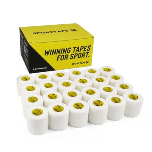 Image of SPORTTAPE 24 Rolls Football Sock Tape, 5cm x 4.5m, White - Self-Adhesive Cohesive Bandage, Compression Wrap & Sports Stretch Tape for Ankles, Joints, Socks, Vet and Pet Wrap for Dogs and Horses