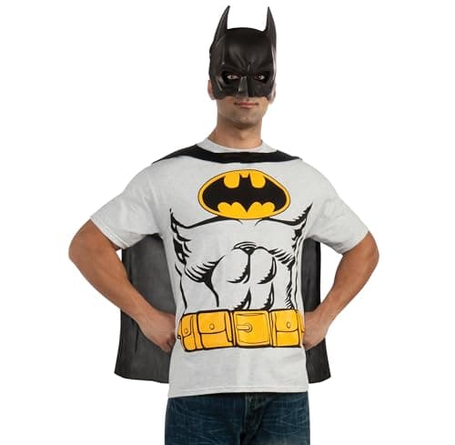 Image of Rubies Official DC Comic Batman T-Shirt Set, Adult Costume Instant Kit, T-shirt, Mask & Cape, Mens Size Medium Halloween