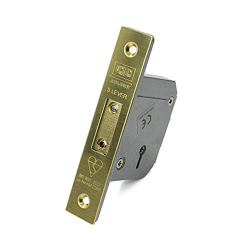 Image of Union/Chubb 3G114E - 5 Lever Deadlock - BS3621:2007-80mm Case - Polished Brass Finish - Heavy Duty Deadlock - Supplied with 3 Extra Keys Free of Charge Worth Over £14.40