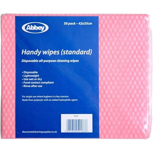 Image of Abbey Pack of 50 Disposable J Cloths Non Woven Wipes – All Purpose Blue Cleaning Cloths – J Cloth to Clean Surfaces, Bathroom, Windows, Dish Cloth –Kitchen Cloth 42 x 35cm (Red)