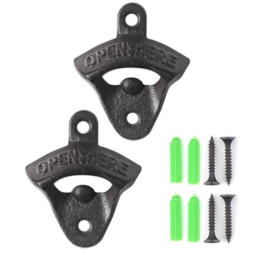 Image of LABABE 2PCS Cast Iron Wall Mounted Bottle Opener Vintage Rustic with Self-Tapping Screws for Home Garden Bar KTV Hotel,Beer Bottle Opener Wall Mounted