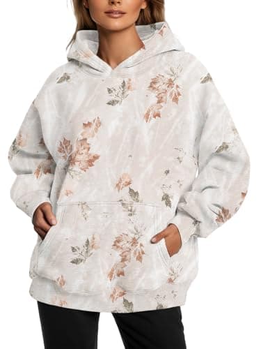 Image of IWOLLENCE Camo Hoodie Womens Oversized Fleece Hoodies for Women UK Ladies Sweatshirts Fashion Tree Leaf Graphic Pullover Tops (Gray Branche Maple, L)