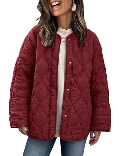 Image of PEHMEA Women's Quilted Jacket Lightweight Button Down Ladies Winter Warm Coat with Pocket(WineRed-L)