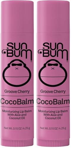 Image of Sun Bum Coco Balm Lip Balm, Hydrating and Silicone Free Formula, Made with Aloe Vera and Coconut Oil, Groove Cherry, 4.25g (Pack of 2)