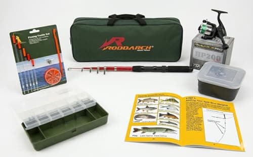 Image of Roddarch Junior Fishing Kit for Kids: Complete Starter Set with 2.0m Telescopic Rod, HP200XR Reel & Full Tackle – Includes 20-Page "How to Fish" Guide & Species ID Chart – Perfect Beginner set