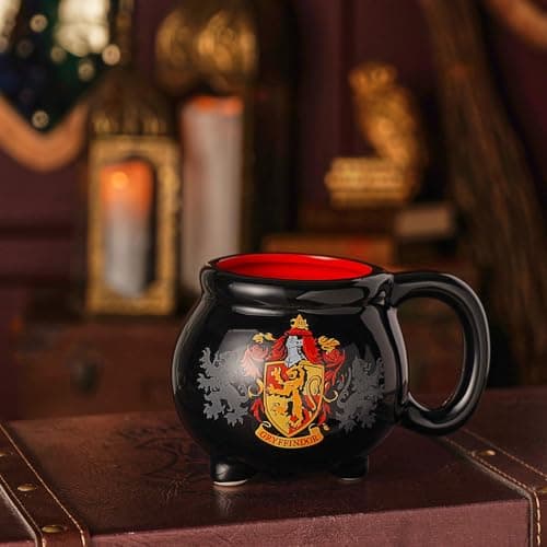 Image of Widdop and Co Harry Potter Gryffindor Cauldron Mug, Black Ceramic with Red Interior, Official Hogwarts House Crest Design