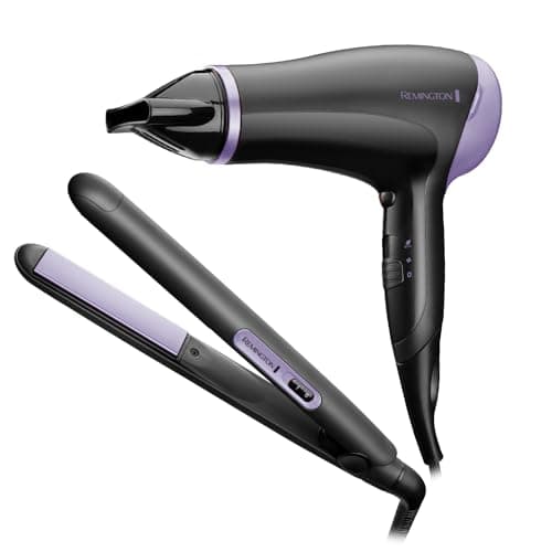 Image of Remington Hair Straightener and Hair Dryer (Hair Care Gift Set: Slim Ceramic Hair Straightener and 2000W Hair Dryer with Concentrator) Style Essentials D3016GP