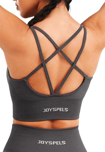 Image of JOYSPELS Women's Sports Bra Seamless Longline 4-Way Stretch Yoga Top with Removable Pads for Gym, Workouts, Running Dark Shadow Grey S