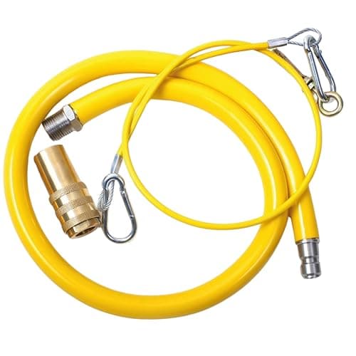 Image of Commercial Gas Catering Hose 1/2 Inch x 1m - Heavy Duty Yellow Pipe for Kitchen, LPG, NG, Propane, Butane - Flexible Stainless Steel Braided Hose for Cookers, Grills & Appliances