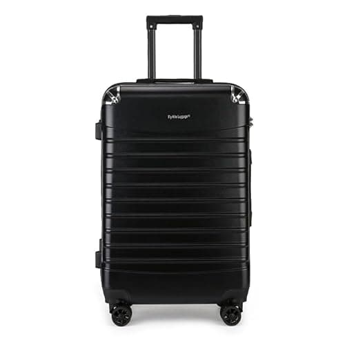 Image of Fly Kite Luggage 24 Inch Medium Suitcase PC+ABS Hard Shell with Aluminium Trolley Handle, Real TSA 3 Digit Secure Lock 360° Smooth Wheels Lightweight Suitcase Black