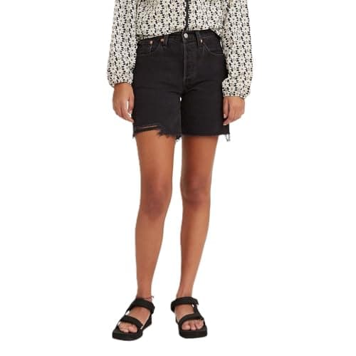 Image of Levi's Women's 501 Mid Thigh Shorts Denim Shorts, Lunar Black, 33W