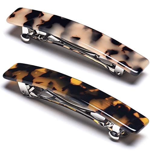 Image of 2PCS French Design Hair Barrette Tortoise Shell Celluloid Rectangle Hair Clips for Women