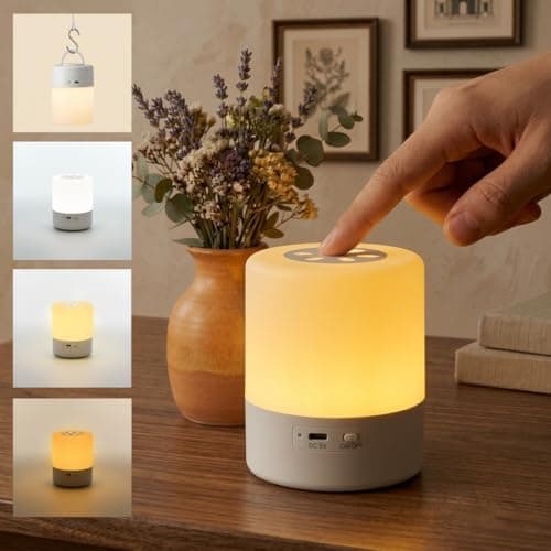 Image of QUIGO Rechargeable Night Light Kids Bedroom Touch Bedside Lamps Touch LED Table Lamp, Portable Camping Dimmable Warm White Desk Nursery Office