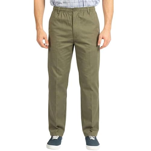 Image of Men’s Elasticated Waist Rugby Trousers Drawstring Stretch Straight Leg Workwear Smart Casual Pants Comfortable Lightweight Durable Sizes 30–50 – (Khaki 32/29)