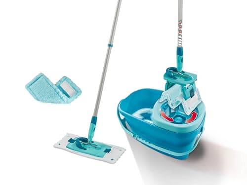 Image of Leifheit Clean Twist M Ergo Mop and Bucket Set, Spin Mop with Static Plus Wiper Cover, Easy-steer Microfibre Head, 33 cm Wide, Turquoise