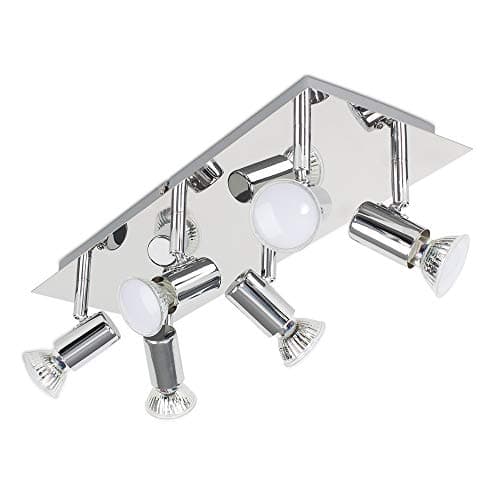 Image of MiniSun | Modern Rectangular Silver Chrome 6 Way Adjustable GU10 Ceiling Spotlight | Ceiling Spots, Home Décor & Improvement Essential | Mains Wired