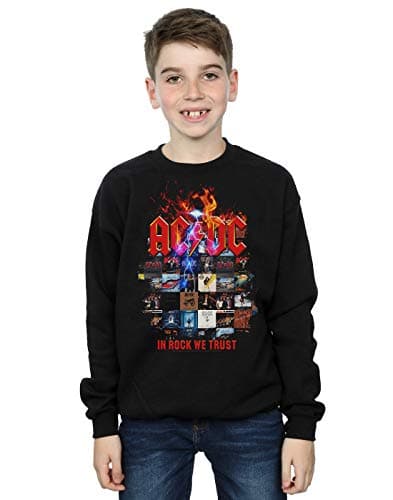 Image of Absolute Cult AC/DC Boys In Rock We Trust Album Cover Sweatshirt Black 7-8 Years