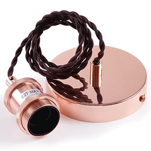 Image of COZZY Vintage Ceiling pendant light fitting, Brown Twisted Braided Flex,E27 Lamp Holder Suspended Pendant Light Fitting Kit-Rose Copper