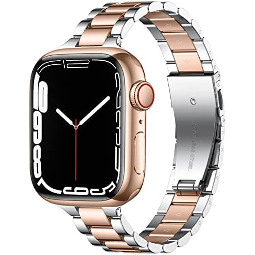 Image of Wepro Straps Compatible with Apple Watch Strap 40mm 38mm 41mm 42mm for Women/Men, Stainless Steel Slim Replacement Metal Apple Watch Series 11 10 9 8 7 6 5 4/SE 3 Strap/SE2/SE/Ultra, Silver/Rosegold