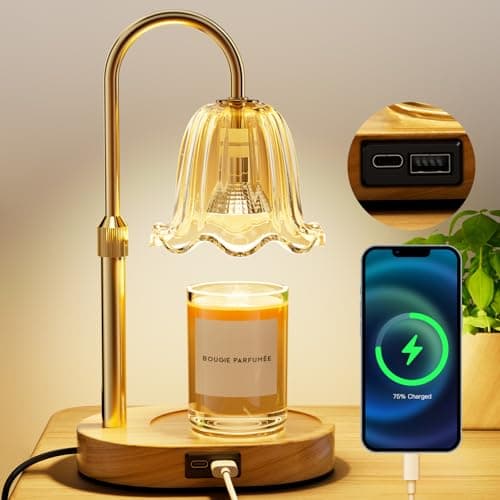 Image of Candle Warmer Lamp - Dimmable & Timer with USB & Type-C Ports, Height Adjustable Flameless Candle Lamp for Jar Candles, Ideal Gifts for Women's Birthday, Mother's Day & Anniversary(Includes 2 Bulbs)