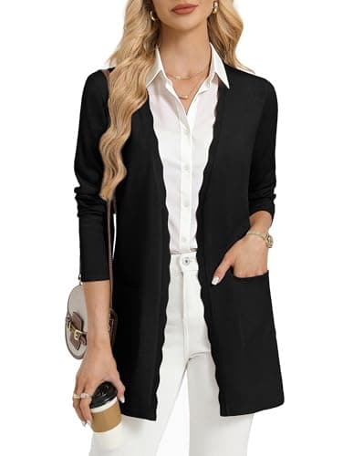 Image of GRACE KARIN Womens Long Cardigans, Spring Summer Lightweight Knit Bolero, Open Front V Neck Cardigan Blazer with Pockets Black L