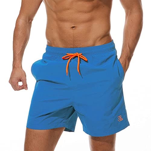 Image of JustSun Mens Swimming Shorts with Pockets Board Shorts Swim Trunks Beach Shorts Waterproof Quick Dry Surf Shorts Summer Casual Shorts with Mesh Lining Navy Blue S