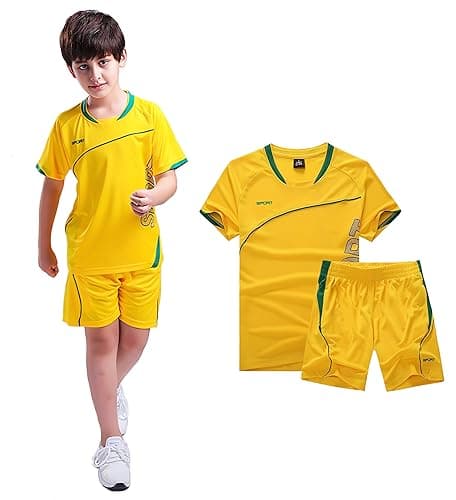 Image of Coralup Kids Sports Shorts Sets Football&Basketball Uniform Jerseys Tracksuit Training Suits Summer Beach Short Sleeve Set Yellow 12-13Years
