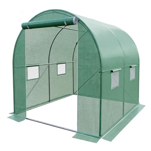 Image of Large Walk-in Polytunnel Greenhouse with Reinforced Steel Frame, Roll Up Door, Mesh Windows, UV-Resistant 140GPE Fabric, Green (2x2x2m)