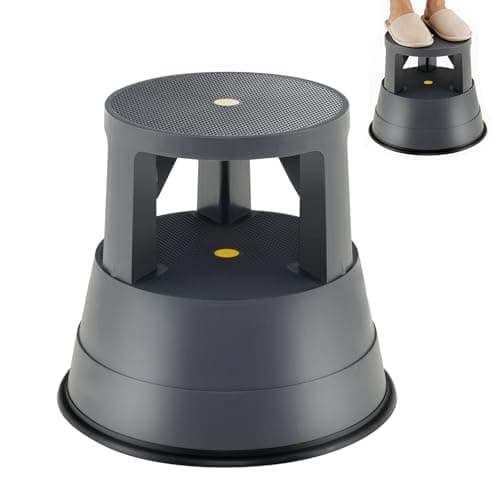 Image of TANGZON Rolling Step Stool, 150kg Kick Step Stool with Non-Slip Rubber Platform, Swiveling Wheels and Bottom Rubber Ring, Lightweight Round Step Stool for Household Office Garage Shop