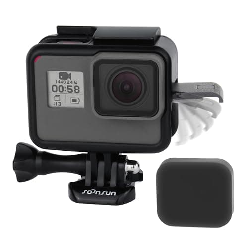 Image of SOONSUN Frame Mount Housing Case with Lens Cover for GoPro Hero 5 6 7 Black White Silver Cameras - Strong Structure and All Slots Fully Accessible