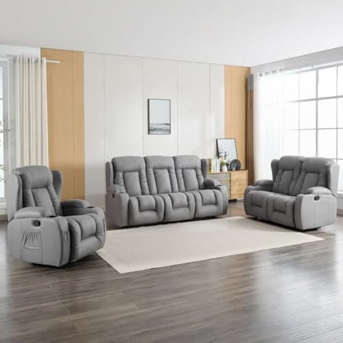 Image of More4Homes CAESAR 1+2+3 SEATER GREY TECHNOLOGY FABRIC MODERN MANUAL RECLINER SOFA SET