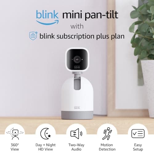 Image of Blink Mini Pan-Tilt Camera With 1-Year Subscription | Rotating indoor plug-in pet security camera, two-way audio, HD video, motion detection, Alexa enabled (White)