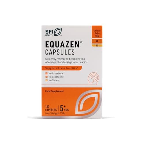 Image of Equazen® Omega 3 & 6 Capsules, Brain & Cognitive Support, DHA, EPA & GLA, Clinically Researched 9:3:1 Formula, Tasteless & Odourless, Halal Certified, Gluten Free, 180 Pack