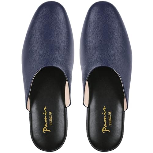 Image of PAMIR Women's Hand-Turned Scuffs, Genuine Leather Indoor House Slippers with Memory Foam, Navy, 5 UK