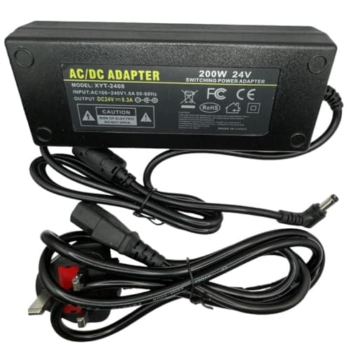 Image of Multibao 24V 8.3A 200W Adjustable Power Supply Adapter,DC 24V Universal AC/DC Adapter, 100V-240V AC to DC Converter with 5.5x2.5mm with UK Plug Cord for LED Strip Light Laptop Speaker CCTV Camera