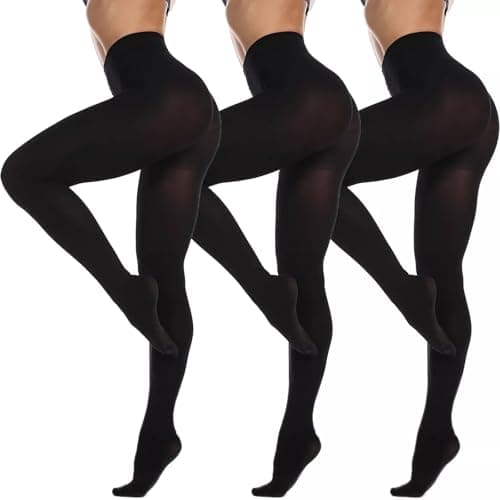 Image of Lancry 3 Pairs 60 Denier Black Tights for Women Soft Stretch Velvet Opaque Control Top Ladies Tights Pantyhose