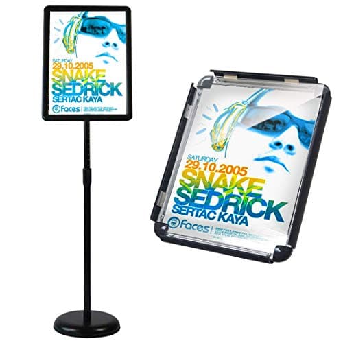 Image of HUAZI Floor Standing Sign Holder A3 Pedestal Poster Stand Rounded Corner Frame & Pole Height Adjustable - Color Black