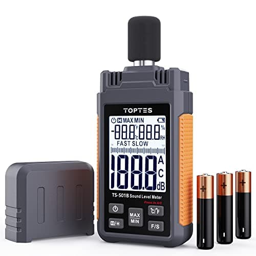 Image of Decibel Meter, TopTes TS-501B Sound Level Meter with A/C Weighting, Measuring Range 30 to 130 dB, SPL Tester for Noise Control, 2.25-inch Backlit LCD Display, MAX/MIN, Data Hold - Orange