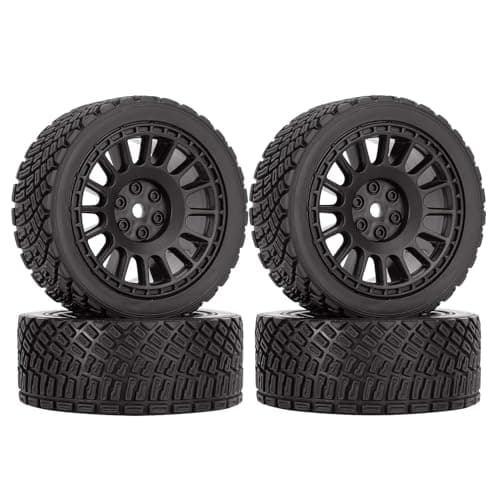 Image of KEEDA 4PCS 66mm RC Tyres and Plastic Wheels Rims for Tamiya TT01 TT02 HSP HPI Kyosho 1:10 RC On Road Racing Rally Car (Black)