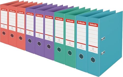 Image of Esselte Lever Arch File, Pack of 10, 500 Sheet Capacity, 75mm Spine, Light & Durable A4 Folder, Home/Office Use, Embossed Pattern, Colour'Breeze Range, Assorted Pastel Shade, 626214